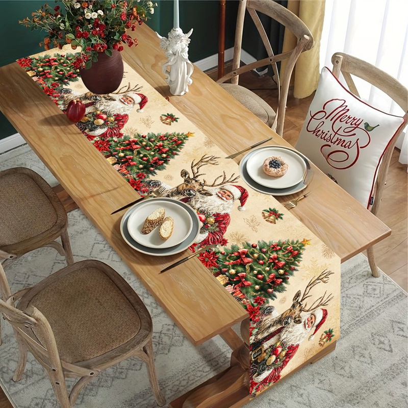 Christmas Table Runner - Vintage Weihnachten Tischläufer Retro Weihnachtsmann Tischdecke