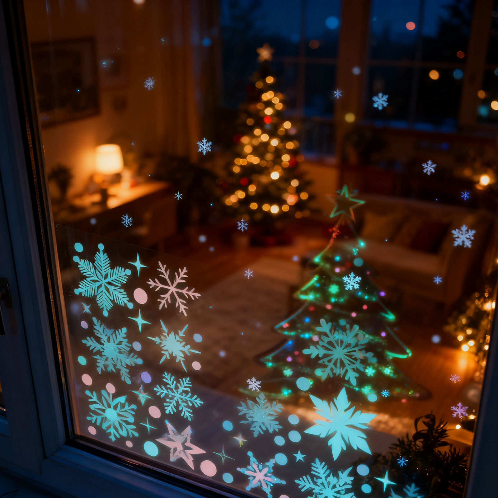 Snowflake Window Decal - 3 Blatt Schneeflocken-Weihnachts-Fensteraufkleber aus PVC, leuchtende